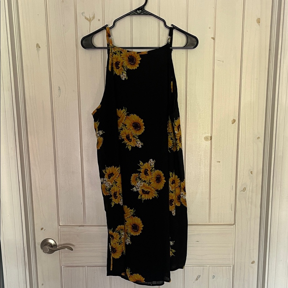 Sunflower Print Black Dress